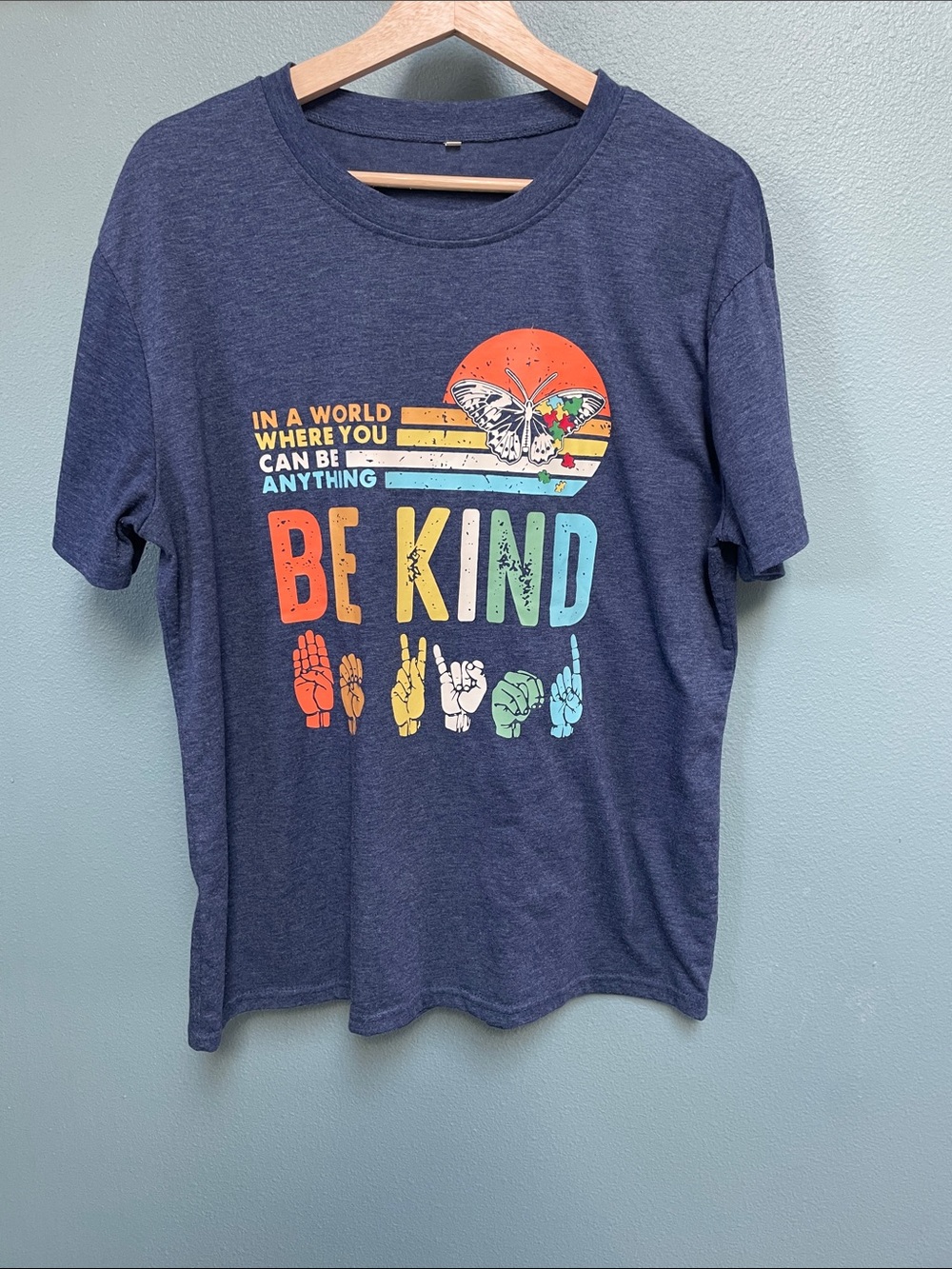 ASL Be Kind Inclusion T-Shirt | XL | Autism Awareness | Retro Design